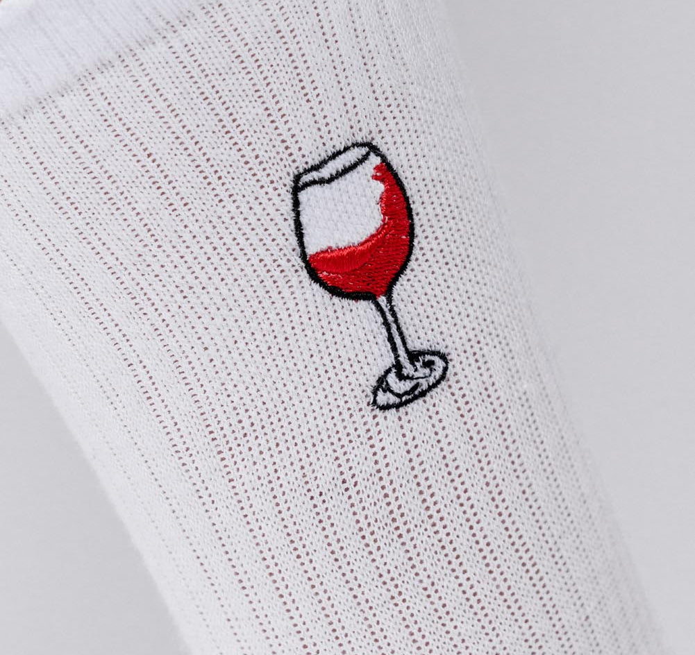 Verre de vin rouge | Chaussettes brodées en coton bio