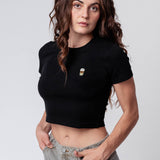 Latte Macchiato | Besticktes Bio Baumwoll Cropped T-Shirt