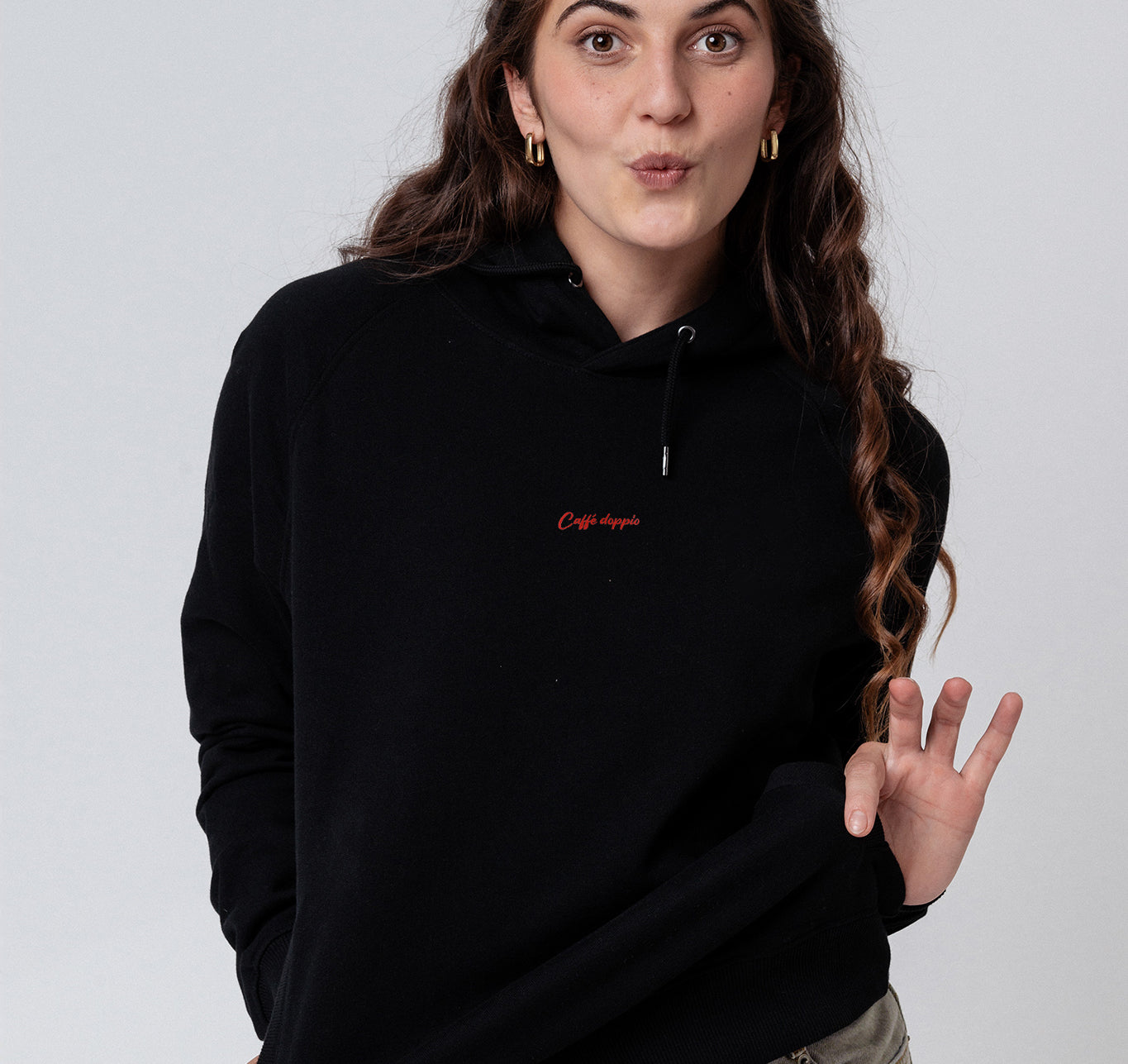 Caffé doppio | Bestickter Bio Baumwoll Frauen Hoodie