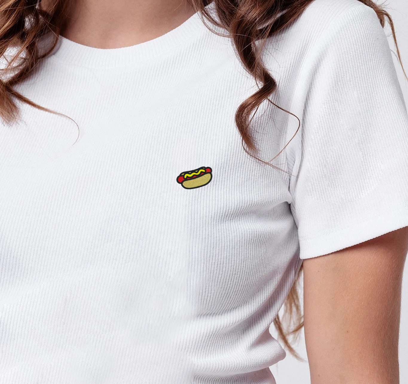 Hot Dog | Besticktes Bio Baumwoll Cropped T-Shirt